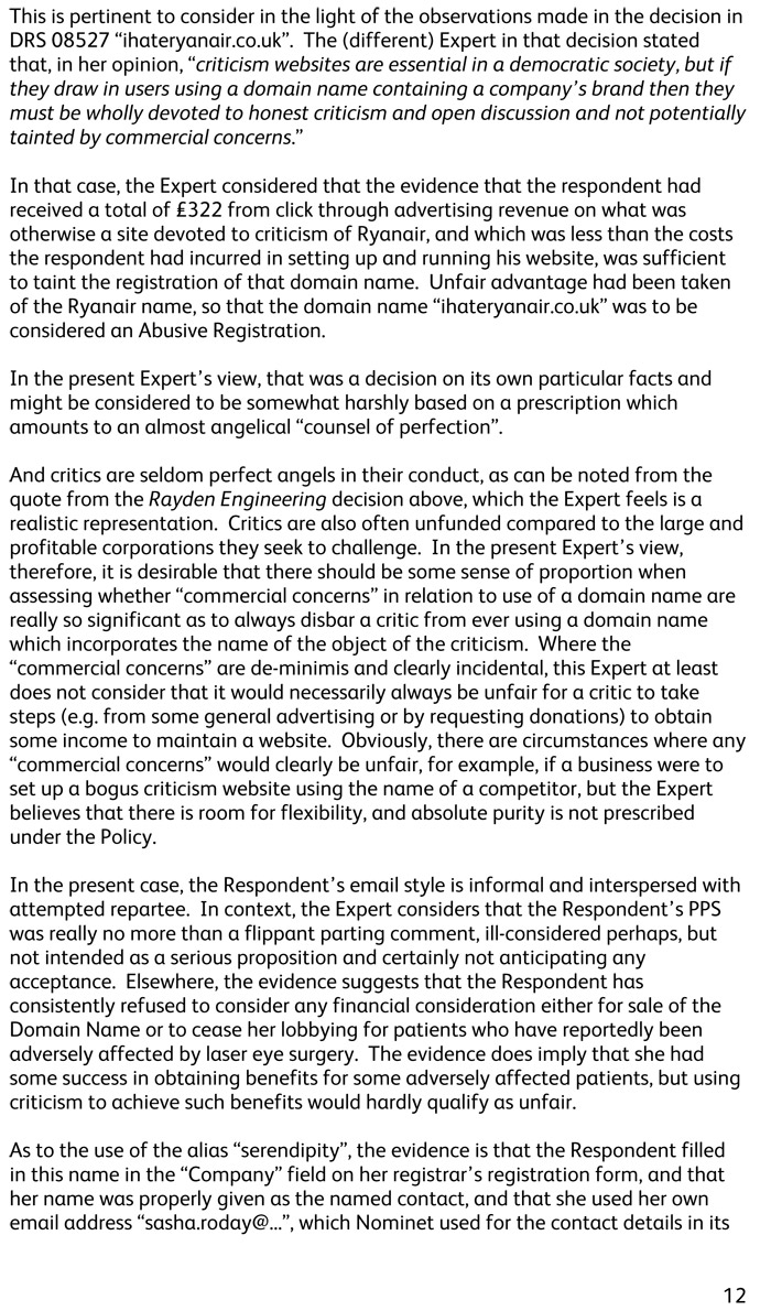 OpticalExpressRuinedMyLife.co.uk - Nominet Decision